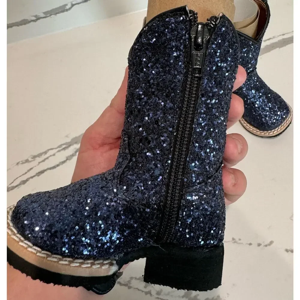 Tanner Mark Girls Stormie Cobalt Glitter Cowboy Boots‎ Infant Size 3 Navy